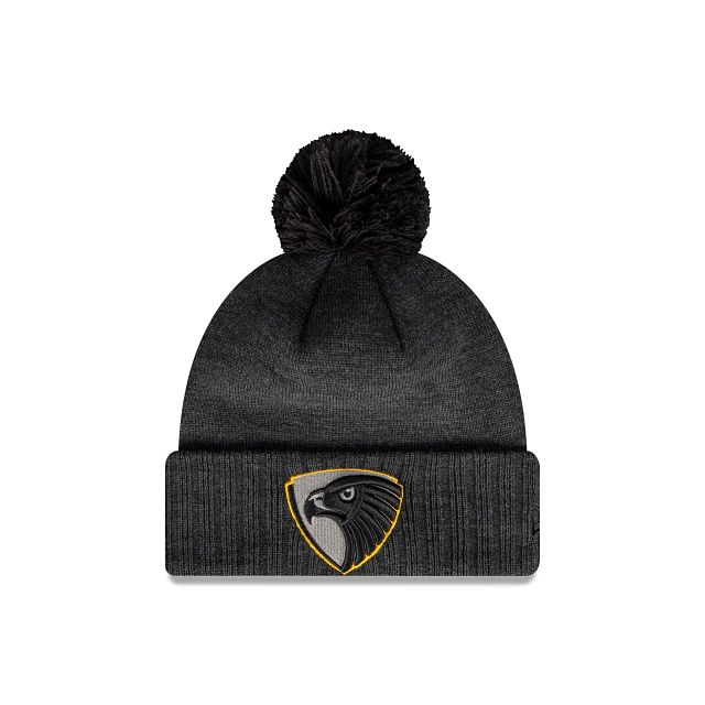 AFL Hawthorn Hawks Cuff With Pom (HRA2335) - Black New Era Beanies